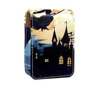 Estuche Organizador de lápiz Labial de Viaje,Bolso de Maquillaje portátil con Espejo,Castillo de Brujas a la luz de la Luna