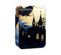 Estuche Organizador de lápiz Labial de Viaje,Bolso de Maquillaje portátil con Espejo,Castillo de Brujas a la luz de la Luna