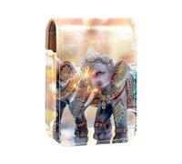 Estuche Organizador de lápiz Labial de Viaje,Bolso de Maquillaje portátil con Espejo,Elefante Indio de Estilo étnico