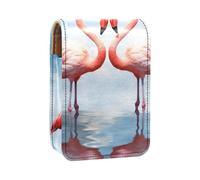 Estuche Organizador de lápiz Labial de Viaje,Bolso de Maquillaje portátil con Espejo,Flamingo corazón Nube río