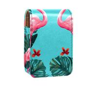Estuche Organizador de lápiz Labial de Viaje,Bolso de Maquillaje portátil con Espejo,Flamingo Deja Estilo Tropical Hawaiano