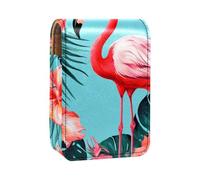 Estuche Organizador de lápiz Labial de Viaje,Bolso de Maquillaje portátil con Espejo,Flamingo Hojas Tropicales Flores