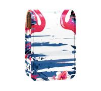 Estuche Organizador de lápiz Labial de Viaje,Bolso de Maquillaje portátil con Espejo,Flamingo Rayas Flores Rosas