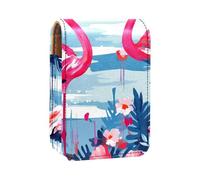 Estuche Organizador de lápiz Labial de Viaje,Bolso de Maquillaje portátil con Espejo,Flamingo Rayas Flores Rosas