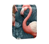 Estuche Organizador de lápiz Labial de Viaje,Bolso de Maquillaje portátil con Espejo,Flamingo y Plantas Tropicales