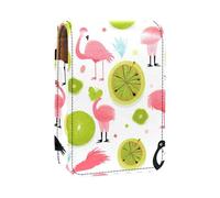 Estuche Organizador de lápiz Labial de Viaje,Bolso de Maquillaje portátil con Espejo,Fruta Kiwi Flamingo Pera