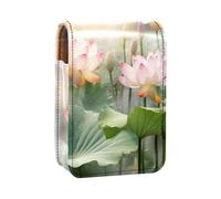 Estuche Organizador de lápiz Labial de Viaje,Bolso de Maquillaje portátil con Espejo,increíble Estanque de lotos