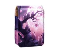 Estuche Organizador de lápiz Labial de Viaje,Bolso de Maquillaje portátil con Espejo,Luna Llena noctámbulo Bruja
