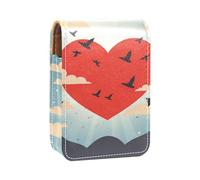 Estuche Organizador de lápiz Labial de Viaje,Bolso de Maquillaje portátil con Espejo,pájaros Volando Alrededor del corazón