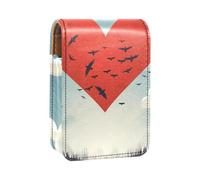 Estuche Organizador de lápiz Labial de Viaje,Bolso de Maquillaje portátil con Espejo,pájaros Volando Alrededor del corazón