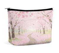 Estuche organizador de maquillaje de viaje impermeable, de piel sintética, diseño de bosque de cerezos en flor a principios de primavera, pequeño estuche de aseo bonito, bolsa portátil con cremallera