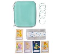 Estuche organizador de tarjetas de cuentos para niños, fundas en ángulo de 80 ranuras con correa para la muñeca, carpeta de viaje rígida con 24 etiquetas para escribir y 5 anillos colgantes para