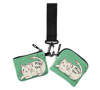 Estuche organizador de tarjetas de tamaño compacto con diseño de gato blanco con texto en inglés "I Miss You", con bolsillo con cremallera para mujer, 2 paquetes, I Miss You Cartoon lindo gato blanco