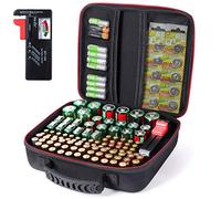 Estuche Organizador Glamgen con Probador BT168 - Caja de Almacenamiento Dura para 104 Baterías de Varios Tamaños (AA AAA C D 9V) (Pilas no Incluidas)