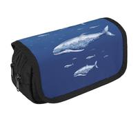 Estuche organizador para lápices de natación de ballena azul pequeña, de gran capacidad, bonito estuche para bolígrafos con 3 compartimentos, artículos de papelería, bolsas grandes con cierre de tela