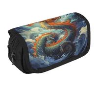 Estuche organizador para lápices de pintura al óleo de dragón chino de gran capacidad, bonito estuche para bolígrafos con 3 compartimentos, papelería de oficina, bolsas grandes con cremallera, bolsa