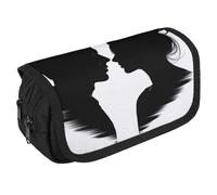 Estuche organizador para lápices de silueta de cara de pareja, de gran capacidad, bonito estuche para bolígrafos con 3 compartimentos, artículos de papelería, bolsas grandes con cierre de tela para