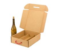 Estuche para 3 botellas de cava vino kraft 'Christmas Animals' | Pack 4 unidades | Caja de cartón con asa roja y separador interno