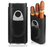 Estuche para 3 puros, humidores de cigarros, funda de piel para puros con cortador de puros de acero inoxidable, humidor portátil, para viajes cortos (negro)