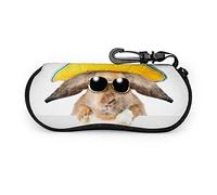 Estuche para anteojos, Gafas de sol de conejito Panamá asomándose detrás de anteojos de sol vacíos Estuche suave Estuche para anteojos con cremallera de neopreno ultraligero con mosquetón, Estuche par