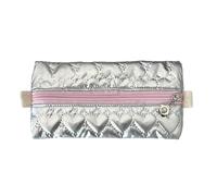 Estuche para bolígrafos con patrón de lazo, estuche de alta capacidad, color metálico, bolsa organizadora de bolígrafos, bolsa de cosméticos de viaje, Silver, Love