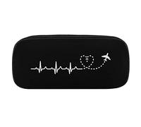 Estuche para bolígrafos de Cuero PU con Latido del corazón de piloto de avión, Bolsa organizadora de cosméticos portátil