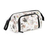 Estuche para bolígrafos de gran capacidad con lápices, estuche ligero para adolescentes y adolescentes, artículos imprescindibles para la escuela, dibujos animados, American Curl gatos, estuche blanco