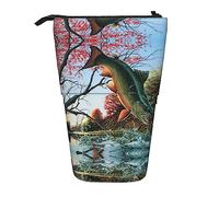 Estuche para bolígrafos de papelería con estampado de lentejuelas, estuche telescópico, estuche para lápices de pie, estuche para estudiantes y oficina, Pez volador de cártamo, Talla única, Organizador de bolsas