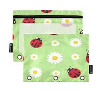 Estuche para carpeta de 3 anillos, paquete de 2, estuche transparente suave con anillos, artículos esenciales para el regreso a clases, 9.8 x 7 pulgadas, lindas mariquitas verdes