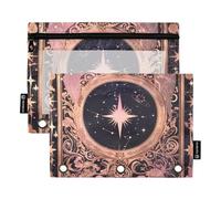Estuche para carpetas de astrología de tarot negro y melocotón con ventana transparente con ojales reforzados con cremallera, bolsillo de 3 anillos para suministros de oficina, multicolor, 2 unidades