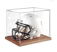 Estuche para casco de fútbol, organizador transparente con soporte de madera, mini vitrina de casco de fútbol, para hockey, deportes, béisbol, baloncesto, coleccionable, soporte deportivo