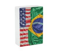 Estuche para cigarrillos con banderas de Estados Unidos y Brasil, compacto, impermeable y resistente a golpes, ideal para viajes. Capacidad para 20 cigarrillos. Diseño duradero y resistente a los a