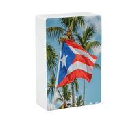 Estuche para cigarrillos con diseño de banderas de Puerto Rico, ranas y palmeras. Estuche compacto de plástico impermeable y resistente a golpes para viajes. Capacidad para 20 cigarrillos. Almacenamie