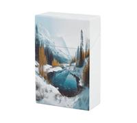 Estuche para cigarrillos con diseño de montañas nevadas, capacidad para 20 cigarrillos, impermeable, con resorte a presión, de plástico, con tapa abatible para una sola mano, para mujeres y hombres.