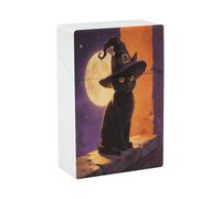 Estuche para cigarrillos de Halloween con diseño de gato negro y sombrero de bruja, resistente al agua y a los golpes, compacto, de plástico, ideal para viajes, con capacidad para 20 cigarrillos. Alma