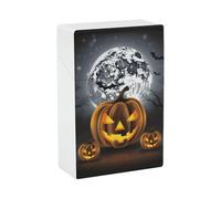 Estuche para cigarrillos de Halloween con diseño de murciélago y luna, calabaza, de plástico duro, con tapa abatible, delgado, de bolsillo, para 20 cigarrillos de tamaño King, impermeable, a prueba de