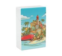 Estuche para cigarrillos Isla de Cuba, con resorte a presión, tapa abatible con una sola mano, de plástico, para viaje, para hombre y mujer