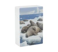 Estuche para cigarrillos Walrus Rest on The Ice, de plástico impermeable, vintage, para hombres y mujeres, pequeño y divertido, con boquilla para cigarrillos King Size de 85 mm y capacidad para 20 c