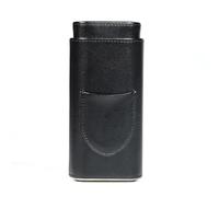Estuche para cigarros de viaje con compartimentos para puros con humidificador de piel sintética (Negro)