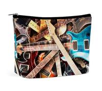 Estuche para cosméticos con diseño de Guitarra eléctrica y relámpagos, Bolsa de Viaje para Maquillaje, Estuche de Cuero, Organizador, Estuche para bolígrafos, contenedor para lápices