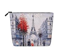 Estuche para cosméticos de viaje con diseño de árbol de la ciudad de París, diseño de la Torre Eiffel, de cáñamo falso, bolsa con cremallera, resistente al agua,
