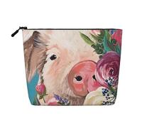 Estuche para cosméticos de viaje, diseño de flores, cerdo, cáñamo falso, gran capacidad, con cremallera, resistente al agua, organizador diario
