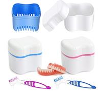 Estuche Para Dentadura, Caja Protesis Dental, 2pcs Caja De Dientes Dentadura, 2 Cepillos De Limpieza De Dentadura Postiza, Para Limpieza De Almacenamiento De Dientes Postizos (Azul Claro + rosa)