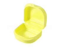 Estuche para dentadura postiza Caja organizadora portátil de plástico for guardar aparatos ortodoncia, 1, 2 o 3 unidades, for limpieza dentaduras postizas(Yellow)