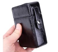 Estuche Para Encendedor Retro - Cuero De PU Marrón, Marco De Acero Inoxidable Inoxidable, Diseño Elegante, Soporte Para Encendedor Compacto Para Hombres | Regalo De Hombre Elegante Para Marido O Bueno