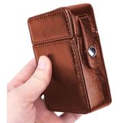 Estuche Para Encendedor Retro - Cuero De PU Marrón, Marco De Acero Inoxidable Inoxidable, Diseño Elegante, Soporte Para Encendedor Compacto Para Hombres | Regalo De Hombre Elegante Para Marido O Bueno