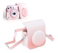 Estuche para Fujifilm Instax Mini 12, Rainbow Gradient Woven Texture Camera Bag con Correa para el Hombro, Estuche Protector de Cámara de Cuero PU a Prueba de Lluvia a Prueba de (Rosa)