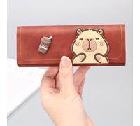 Estuche para Gafas de Cuero Sintético Capibara - Marrón Retro con Diseño Adorable de Oso, Protector Duradero para Gafas de Moda y Monturas Recetadas, Accesorio Estiloso con Estampado de Animal Animado