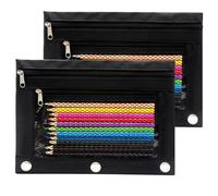 Estuche para l pices Cinvo con 3 anillas, estuche con cremallera, estuche de lona con 2 compartimentos (juego de 2, color negro)
