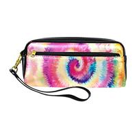 Estuche para lápices abstracto colorido de piel sintética con cremallera para niños y niñas, suministros escolares y de oficina
